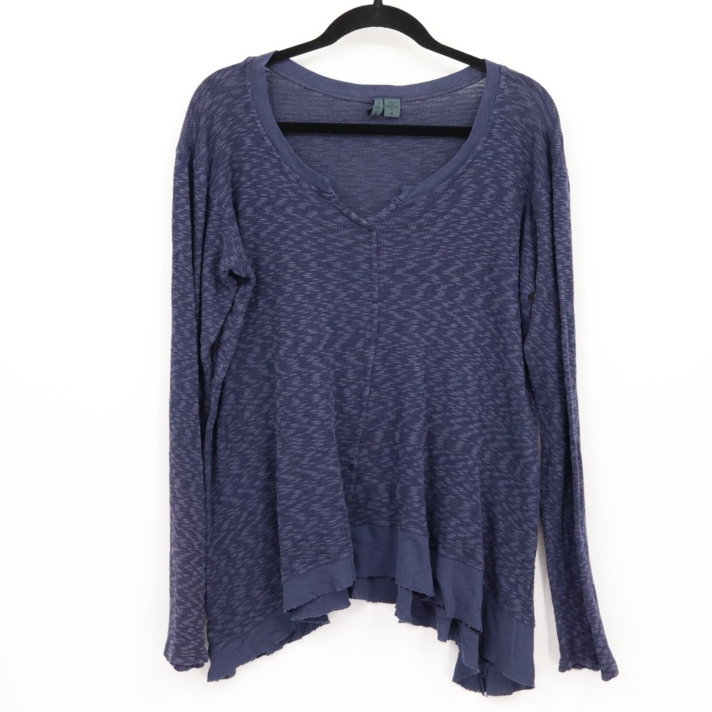 Left Of Center Long Sleeve Tee‎ Womens M Blue Slubbed Boho Bohemian Flowy Casual